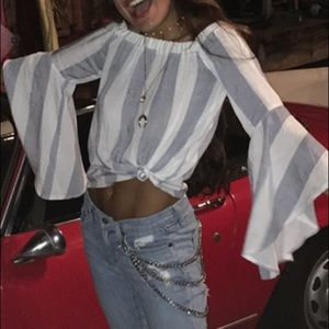 Adorable LF off the shoulder statement sleeve top